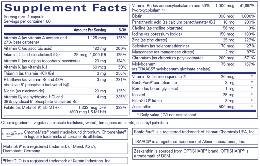 PureGenomics Multivitamin Label