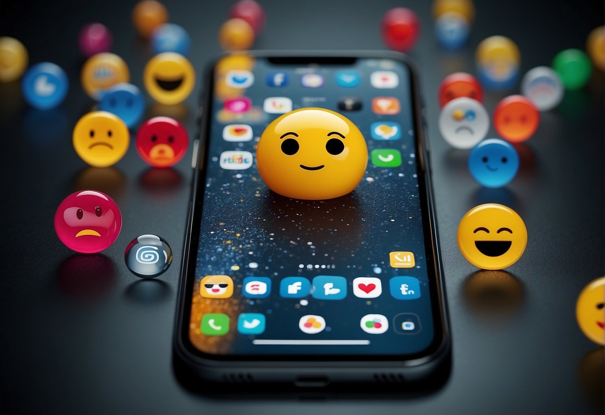 A smartphone with deleted social media apps, a sad emoji, and an empty notification bar