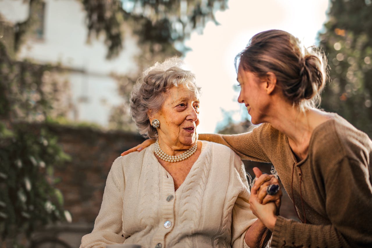 elderly woman with daughter