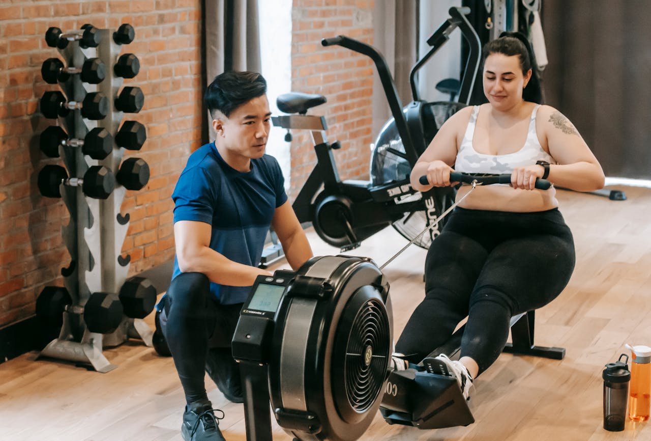 woman on rowing machine trying to lose weight