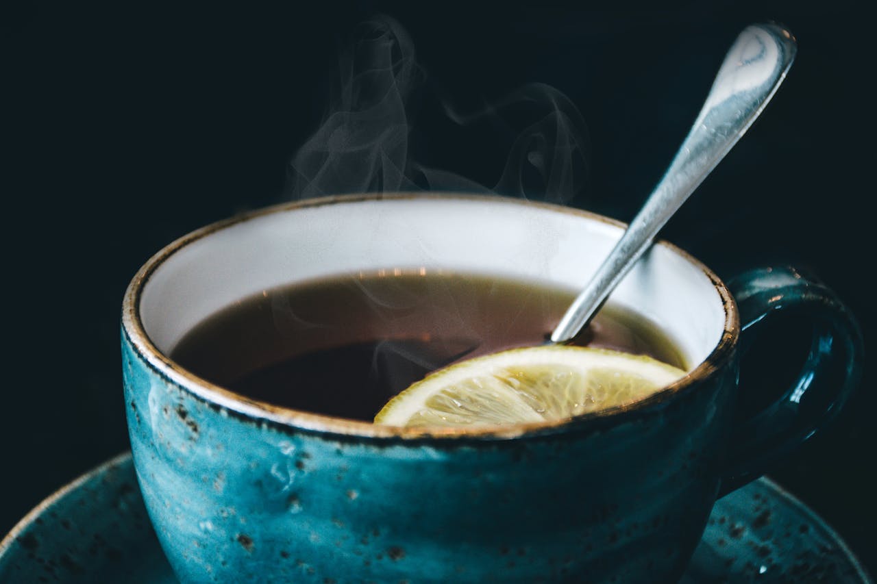 cup of green tea with lemon